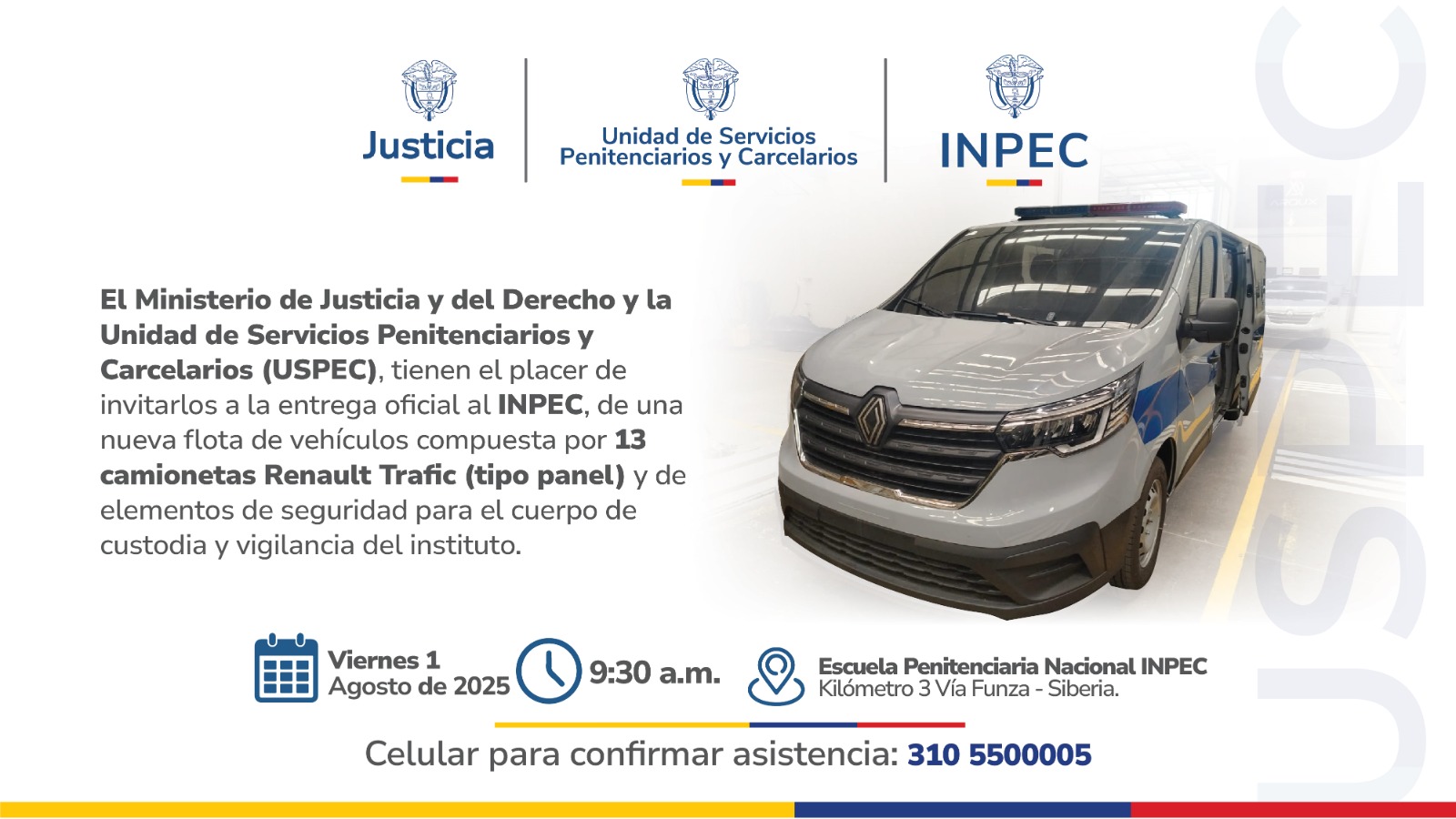 Invitación entrega de vehículos al INPEC