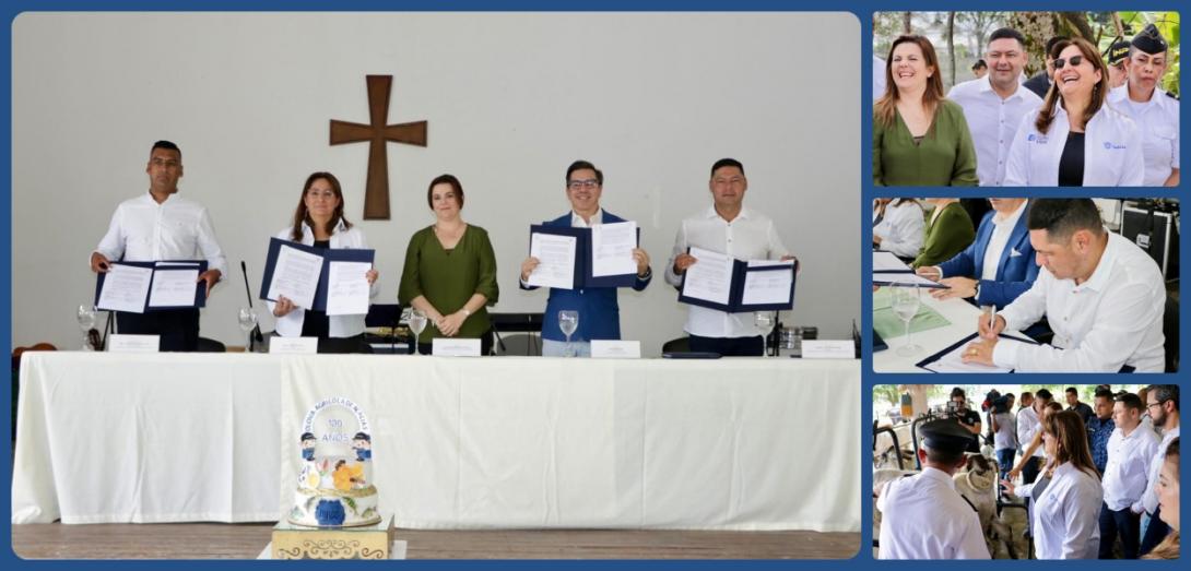 Collage de fotos: firma de implementación PIL en Establecimiento de Acacías
