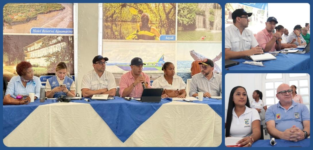 Collage: reunidos en mesa técnica: USPEC, INPEC, Minjusticia...