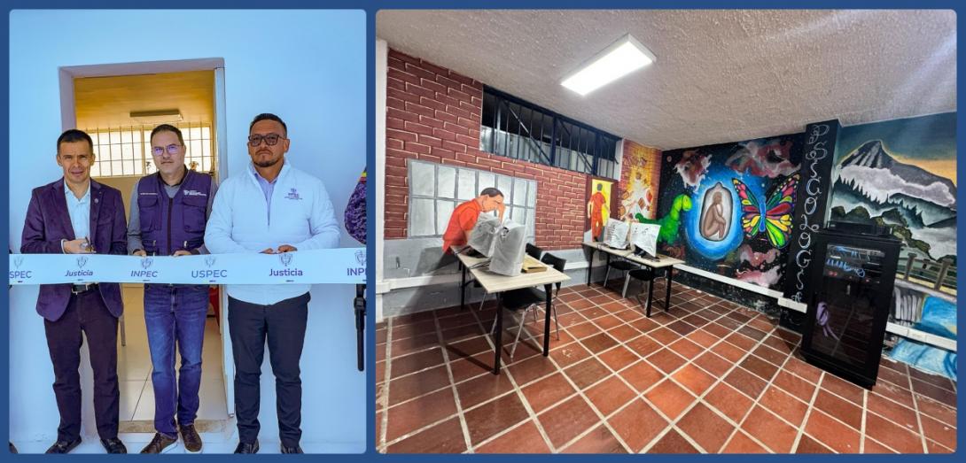 Collage: cortando la cinta inaugural y espacio de mantenimiento entregado